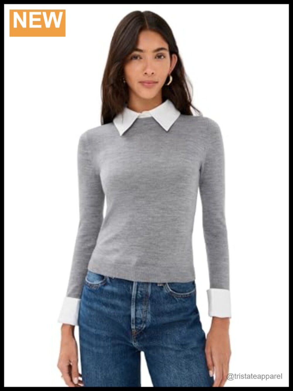 Wool Blend Collared Neck Long Sleeve Pullover Sweater